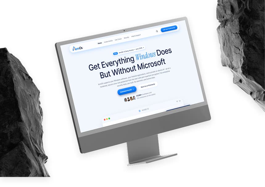 ArmOS Desktop running on a monitor